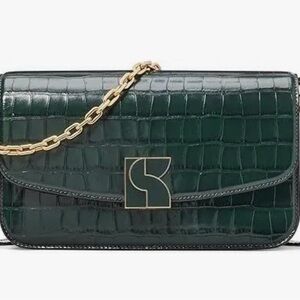 KATE SPADE DAKOTA LEATHER CROC EMBOSSED CONVERTIBLE SHOULDER BAG GREEN COLOR